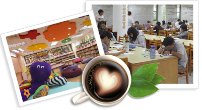 Left picture is library door, and right picture is Square in front of Library.