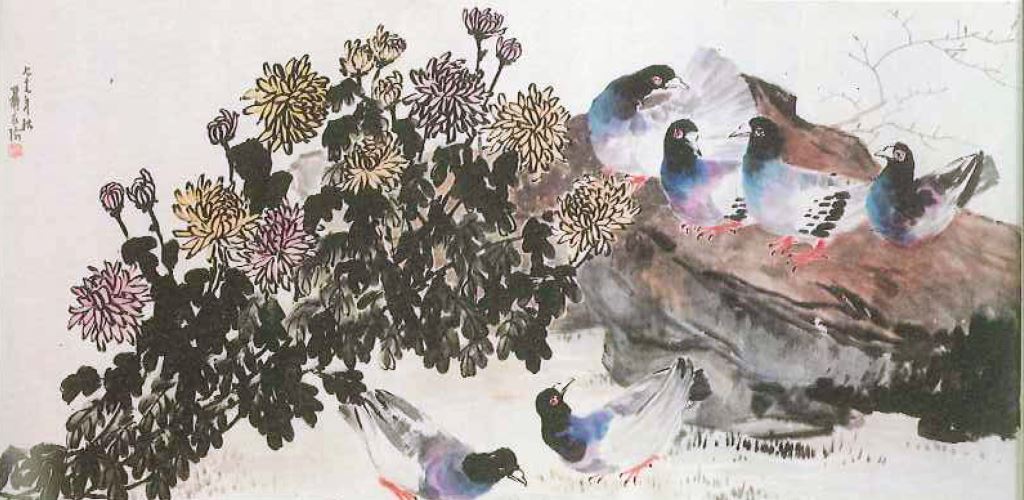 菊鴿-水墨-1988
