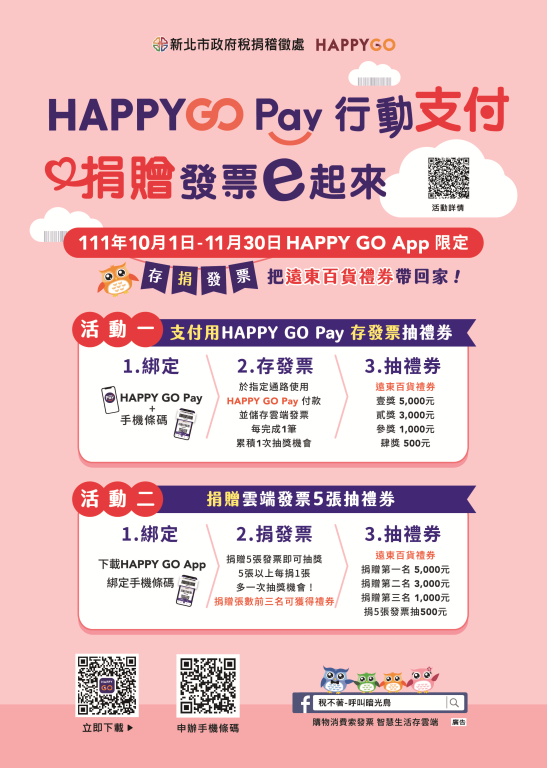 【轉知】新北市政府稅捐稽徵處舉辦「HAPPY GO Pay行動支付 捐贈發票e起來」活動，歡迎踴躍參加！(1)
