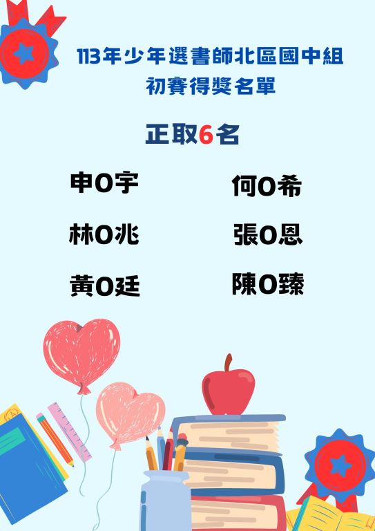 #恭賀113年少年選書師北區國高中組初賽得獎名單出爐！(1)