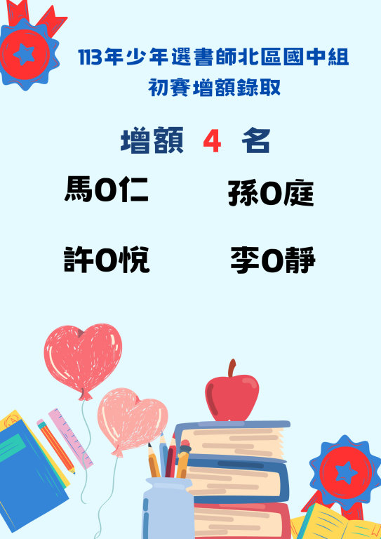 #恭賀113年少年選書師-南區國高中組初賽得獎名單及北中南區國高中組增額錄取名單出爐！(3)