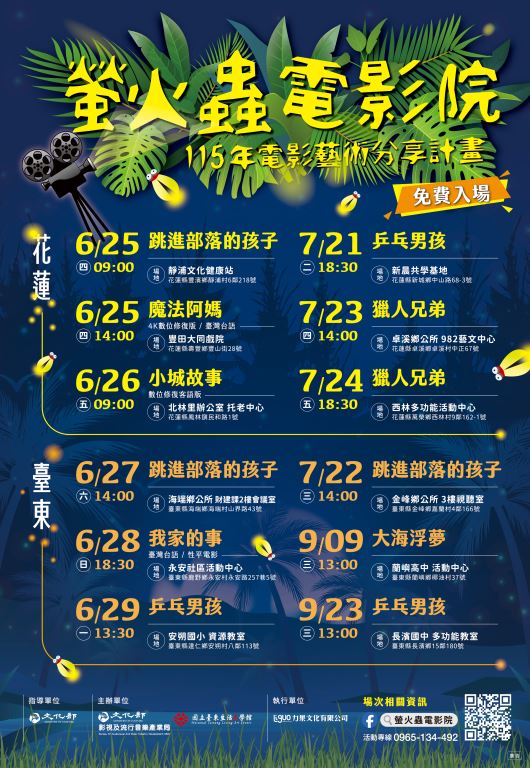 【轉知】國立臺東生活美學館辦理「「115年電影藝術分享計畫-螢火蟲電影院」電影放映活動，歡迎大家踴躍參加(1)